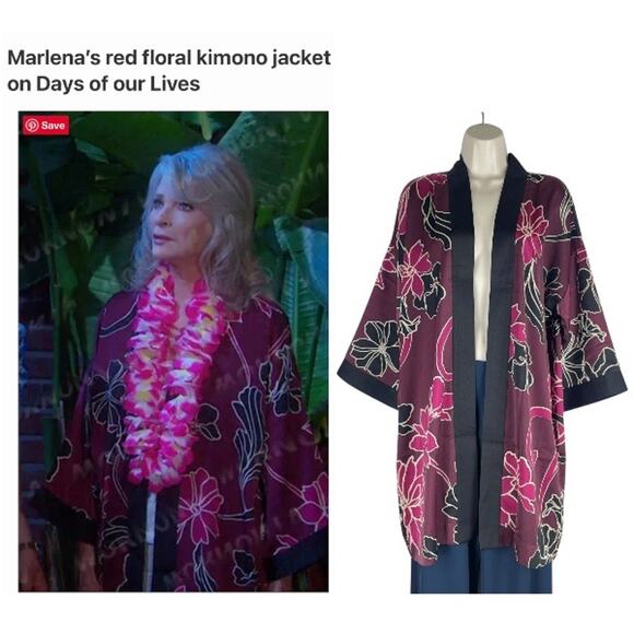 Chico's Travelers Floral Printed Kimono Jacket Deep Chianti Size L/XL - Picture 2 of 11